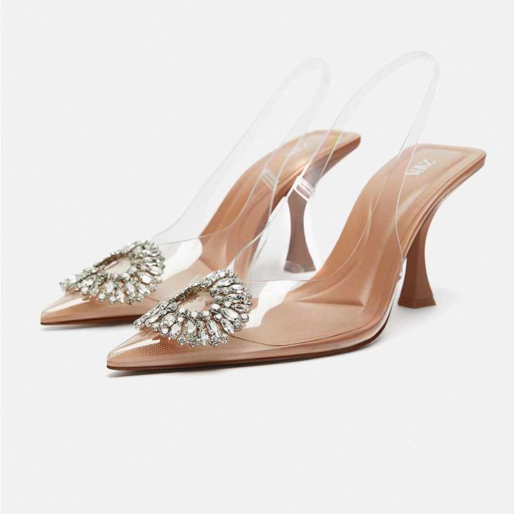 Zara NWT Embellished Vinyl Heeled Shoes